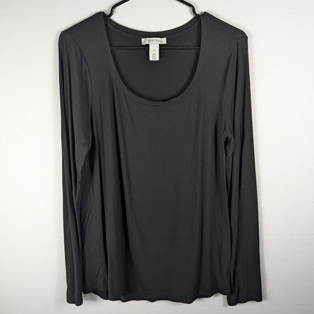 White House Black Market M Black Long Sleeve Scoop Neck Stretch Top Rayon Blend